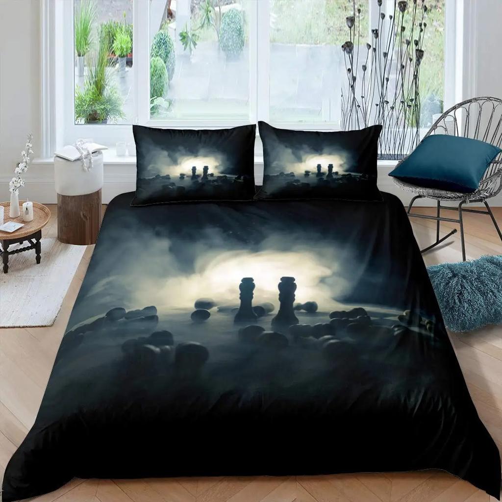 International Chess Duvet Cover Set Queen Size Chess Lovers Постельное белье для детей и взрослых Микрофибра Черная основа 23 шт Пододеяльник