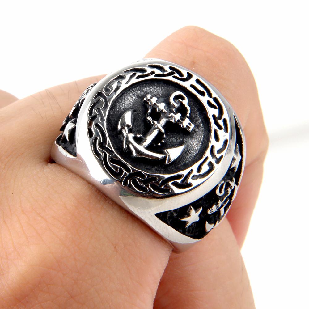 Винтажное кольцо викингов с якорем для мужчин и мальчиков в стиле панк-хип-хоп, якорная печать, сталь/золотой цвет, кольцо викингов из нержавеющей стали, уличные ювелирные изделия, подарок