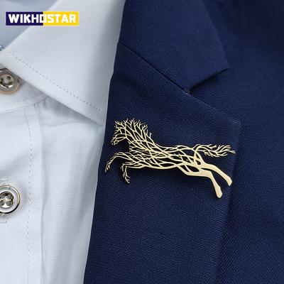 Металлическая брошь в виде лошади из нержавеющей стали, винтажная брошь в виде животного, ювелирное украшение, аксессуар для мужского костюма