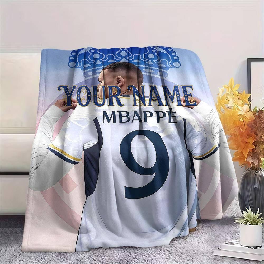 1PC Kylian Mbappe Custom Name Patterned Flannel Blanket Suitable For All Seasons For Home Decor Warmth And Comfort Gifts Holiday Present