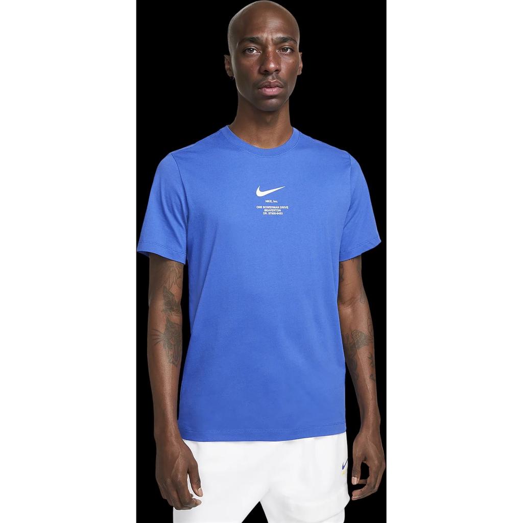 Nike Спортивная повседневная футболка с круглым вырезом и коротким рукавом с логотипом Big Swoosh, мужские топы в стиле ретро дофамина, синие, DZ2882-405