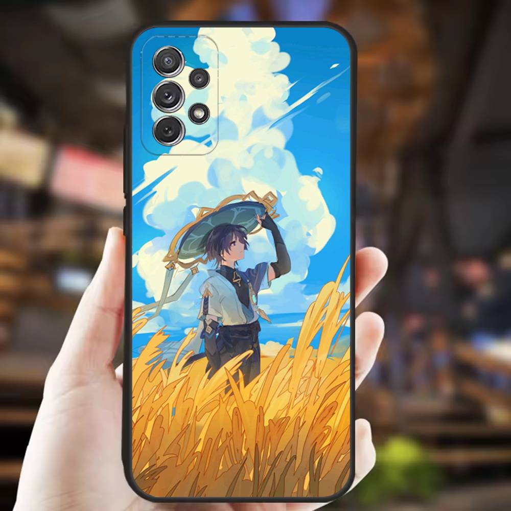 Чехол для телефона Scaramouche Genshin Impact для Samsung S25,S24,S21,S22,S23,S30,Ultra,S20,Plus,Fe,Lite,Note,10,9,5G Черный