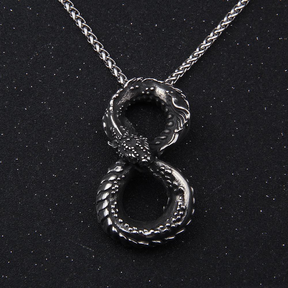 Ожерелье из нержавеющей стали с драконом Уроборосом - подвеска-амулет в виде змеи викингов с 3D-дизайном бесконечности для мужских панк-ювелирных изделий в подарок