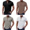 Men's Cotton Linen Shirt Casual Button Top Loose Fit Short Sleeve T-shirt Breathable Summer Clothes for Daily Wear