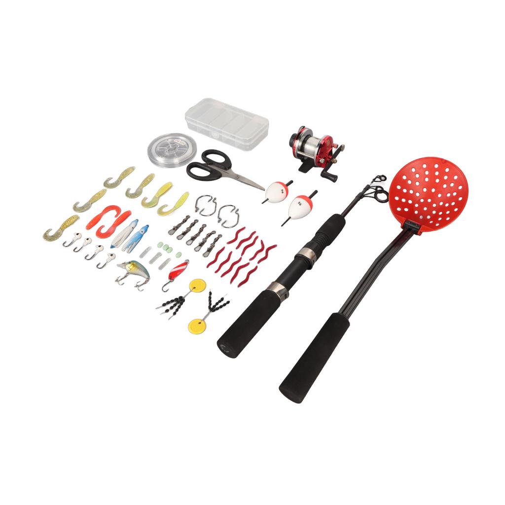 Комплект снастей для подледной рыбалки, 3 секции, 26,4-дюймовое удилище, катушка, крючки, приманки, леска, вращающиеся поплавки-ножницы с местом для хранения