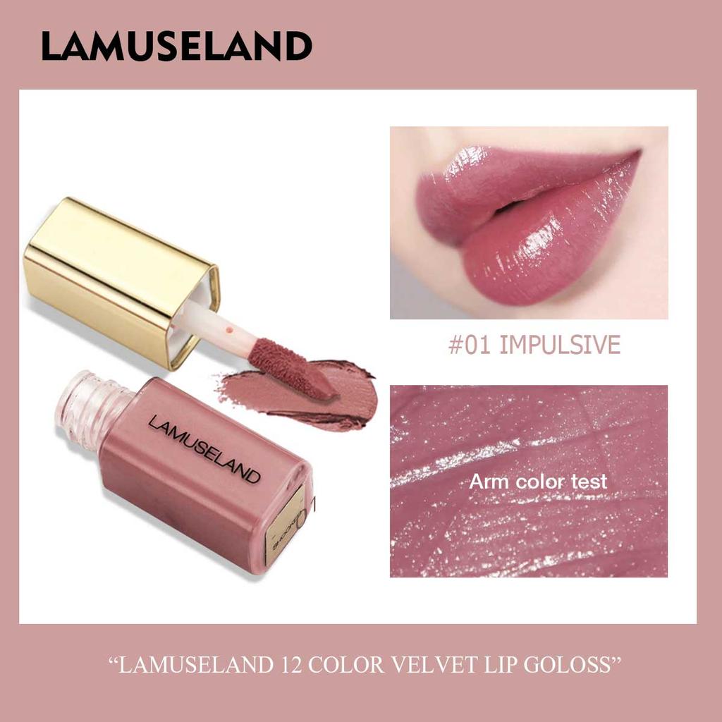 LAMUSELAND 12 Colors Cute Mini Velvet Moisture Lip Gloss Nutritious Liquid Lipstick 3.5g