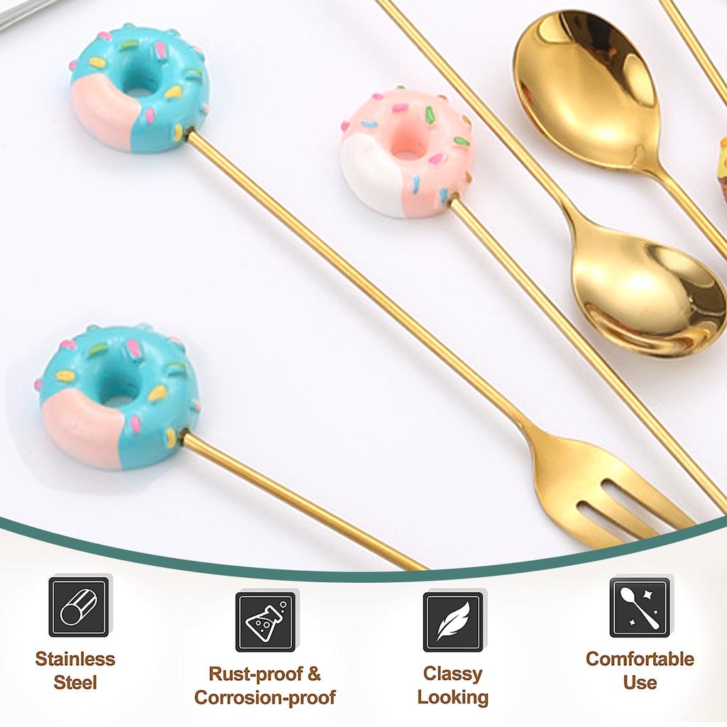 Leeseph Набор вилок и ложек для кофе из нержавеющей стали, маленькие чайные ложки для мини-пончиков, десерта, мороженого, чая, сахара, мешалки для подарка на Новый год