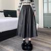 2024 Autumn/Winter PU Leather Mid-Length Skirt: Versatile Fashion Umbrella Design with Elastic Waist.