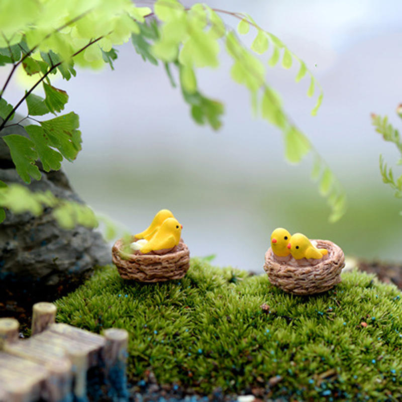 Mini Nest With Birds Fairy Garden Miniatures Gnomes Moss Terrariums Resin Crafts Figurines For Home Decoration Accessories