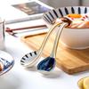 ZISIZ Японская Керамическая Суповая Ложка с Длинной Ручкой и Синей Полоской