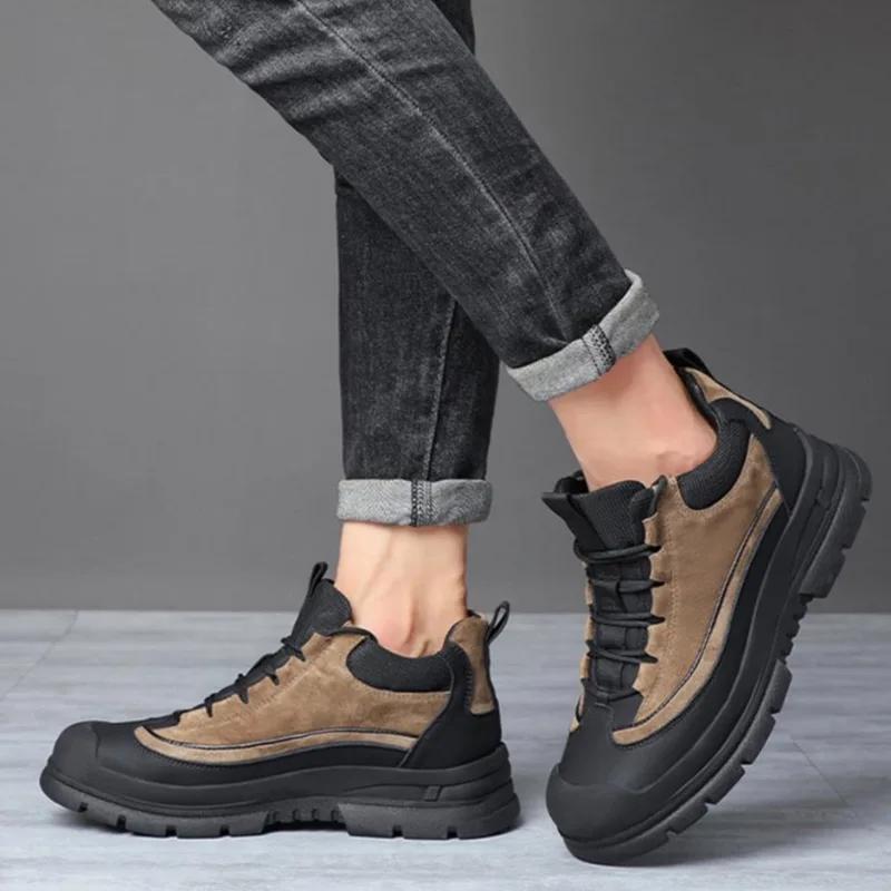 2024Новые мужские ботинки зимние плюшевые теплые ботинки для снега водонепроницаемые кожаные спортивные хлопковые туфли для мужчин нескользящие походные ботинки Botas Hombre