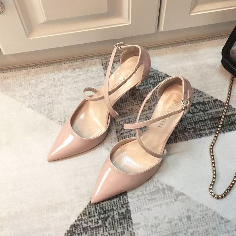 Летние новые сексуальные туфли-лодочки с острым носком, перекрестными ремешками, мелким вырезом, с бантом и пряжкой, ажурные сандалии на высоком каблуке