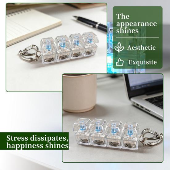 LED Light-up Keyboard Fidget Toy 4-in-1 Keyboard Decompression Button Finger Clicker Toy 4-Keys Fidget Keychain Stress Relief Desk Toy