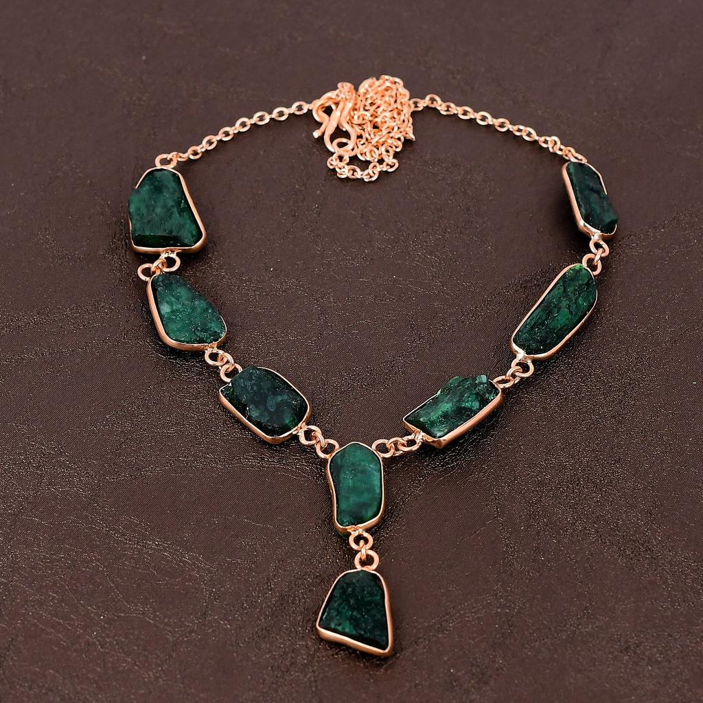 Изумрудный натуральный драгоценный камень ручной работы из меди подарочное ожерелье на Новый год 18 дюймов M7n79