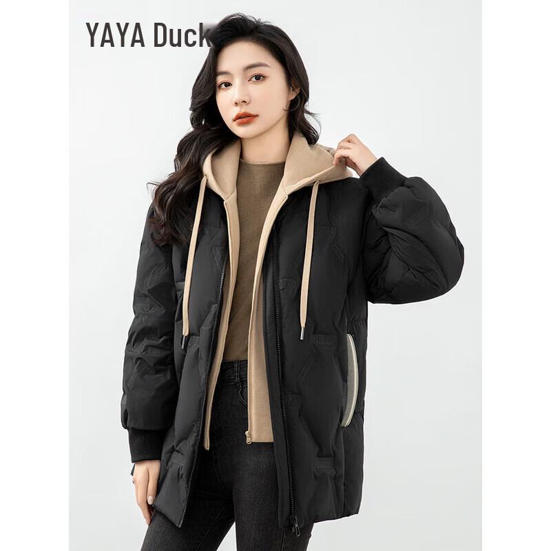 YAYA Women's Faux Two-Piece Detachable Hood Down Jacket
