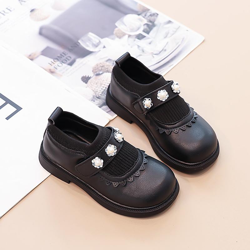 New Spring Autumn Girls Princess Shoes Soft Sole Pearl Decor Knit Casual Flats