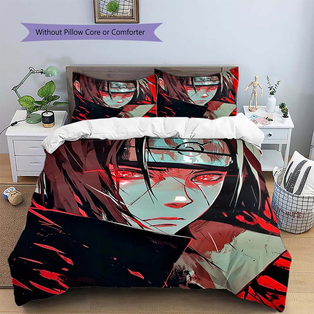 Постельное белье с узором Итачи Учиха из аниме Наруто, домашний декор, подарок на день рождения (1 пододеяльник + 2 наволочки, без наполнителя)