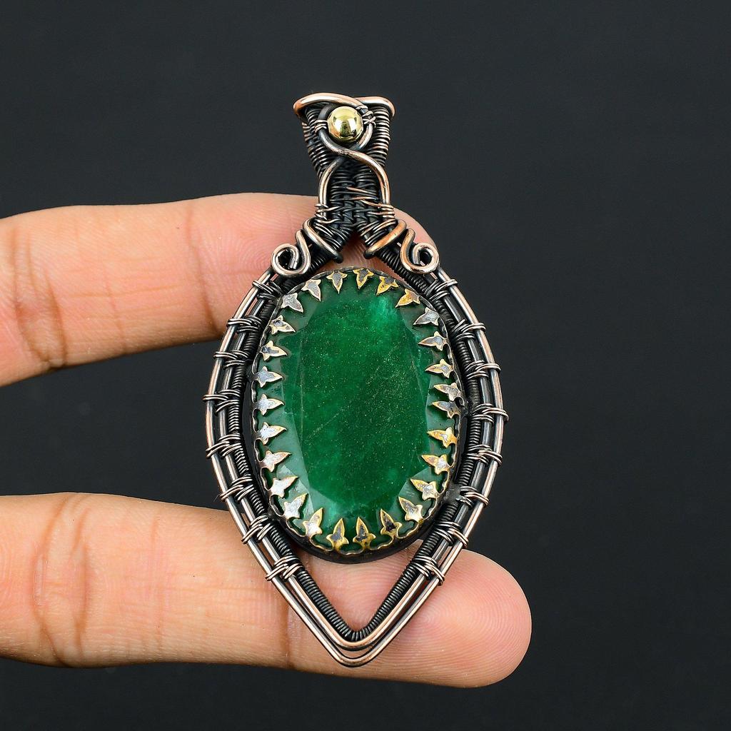 Созданный в лаборатории изумрудный драгоценный камень, чистая медная проволока, обернутая подвеской ручной работы, ювелирный подарок