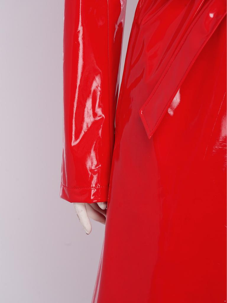 Женский длинный тренч из ПУ кожи с глянцевым лацканом, открытый спереди, длинная куртка с поясом, повседневная уличная одежда