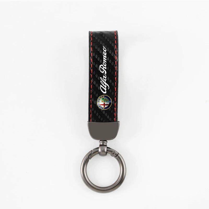 XTXG4 Carbon fiber Car Key Chain Leather Keychain Ring For Alfa Romeo Giulia Stelvio Giulietta 156 159 147 Mito Tonale Brera Disco V