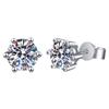 Simulated Moissanite One-Carat Princess Crown Six-Claw Silver Earrings