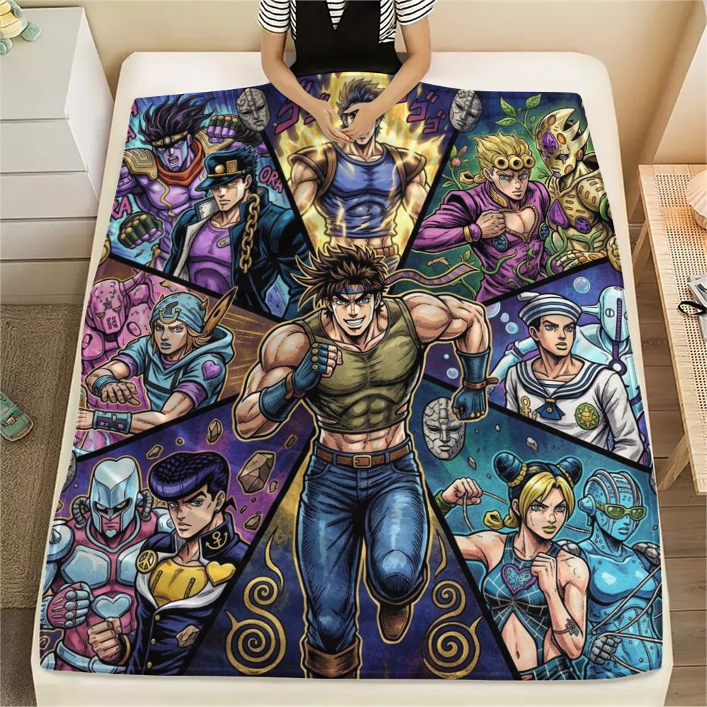 1PC Jojos Bizarre Adventure Patterned Flannel Blanket Suitable For All Seasons For Home Decor Warmth And Comfort Gifts Holiday Present