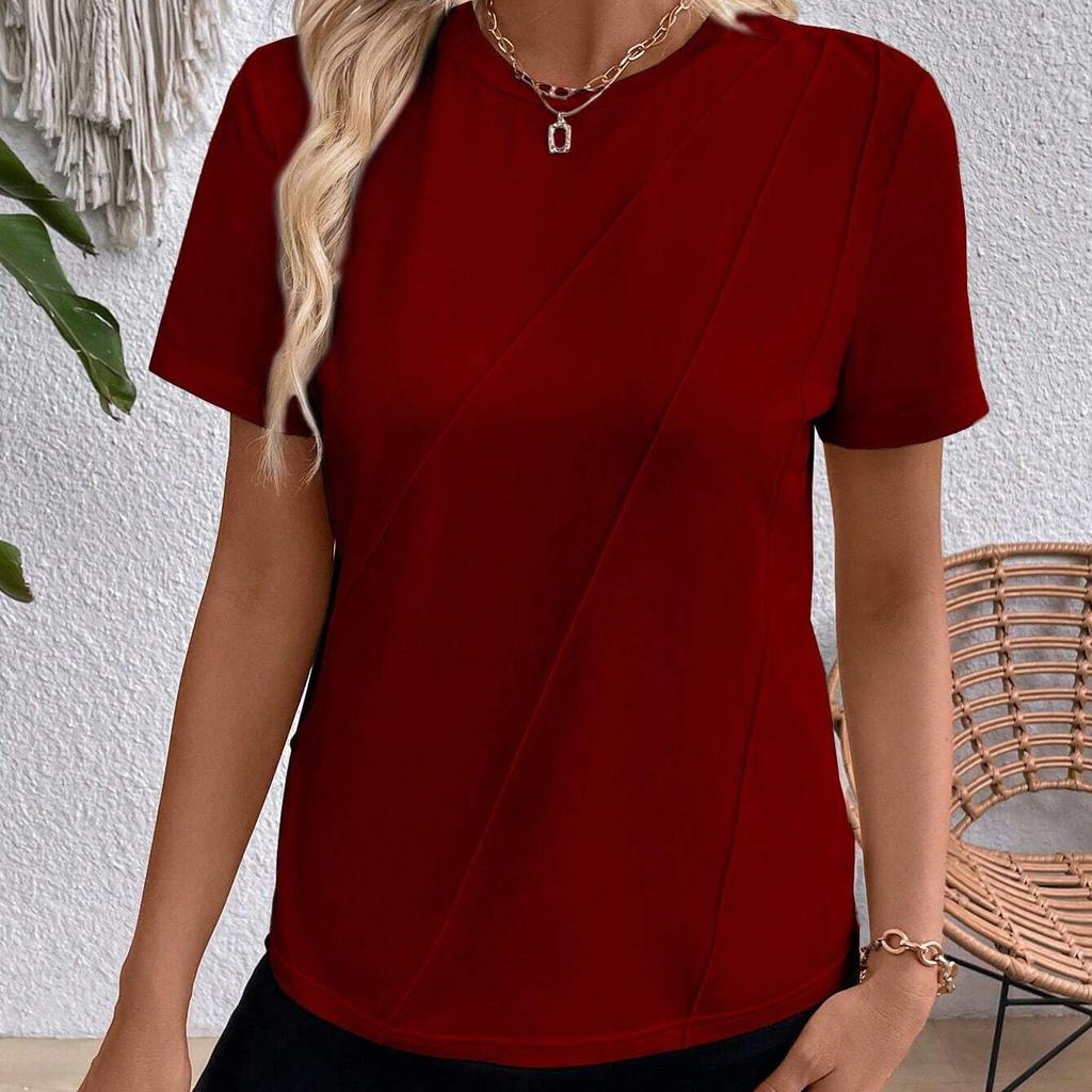 Летняя новая однотонная свободная футболка с круглым вырезом и короткими рукавами, жилет для женщин