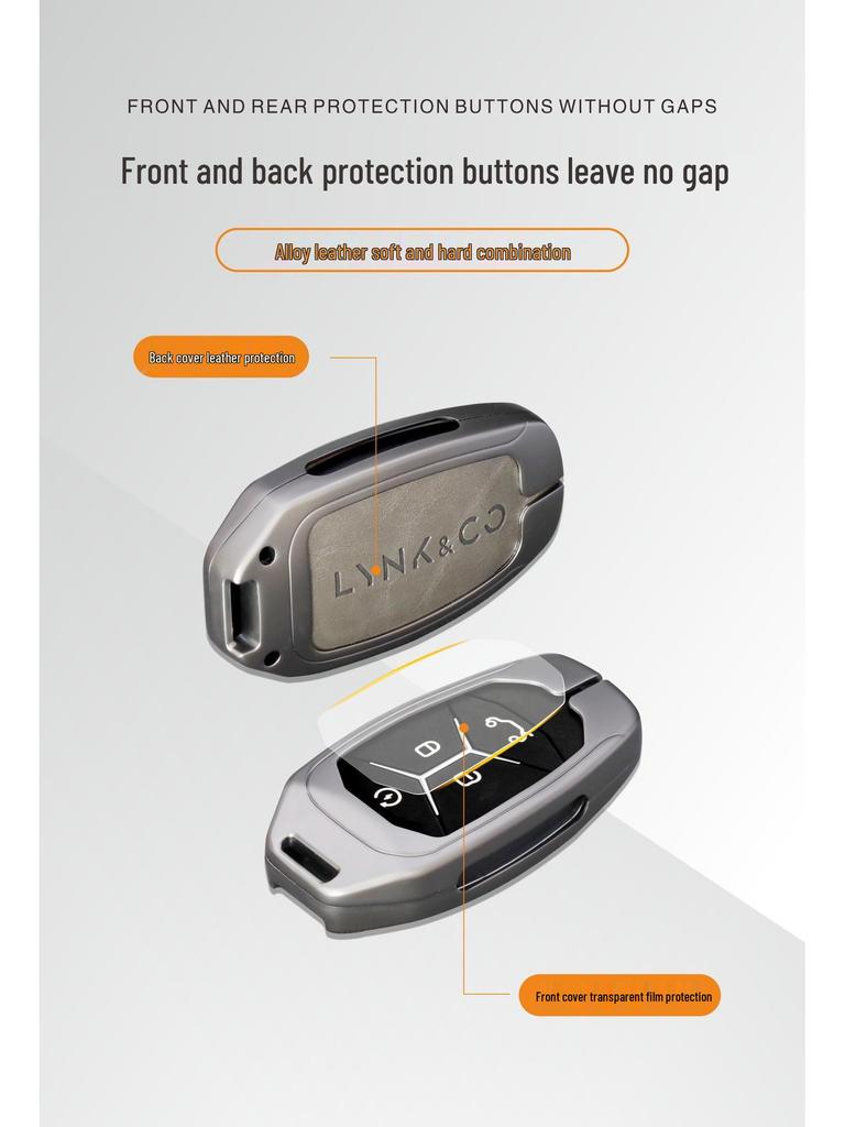 Новый чехол для ключей из натуральной кожи и сплава для моделей Lynk & Co 01, 03, 05, 06