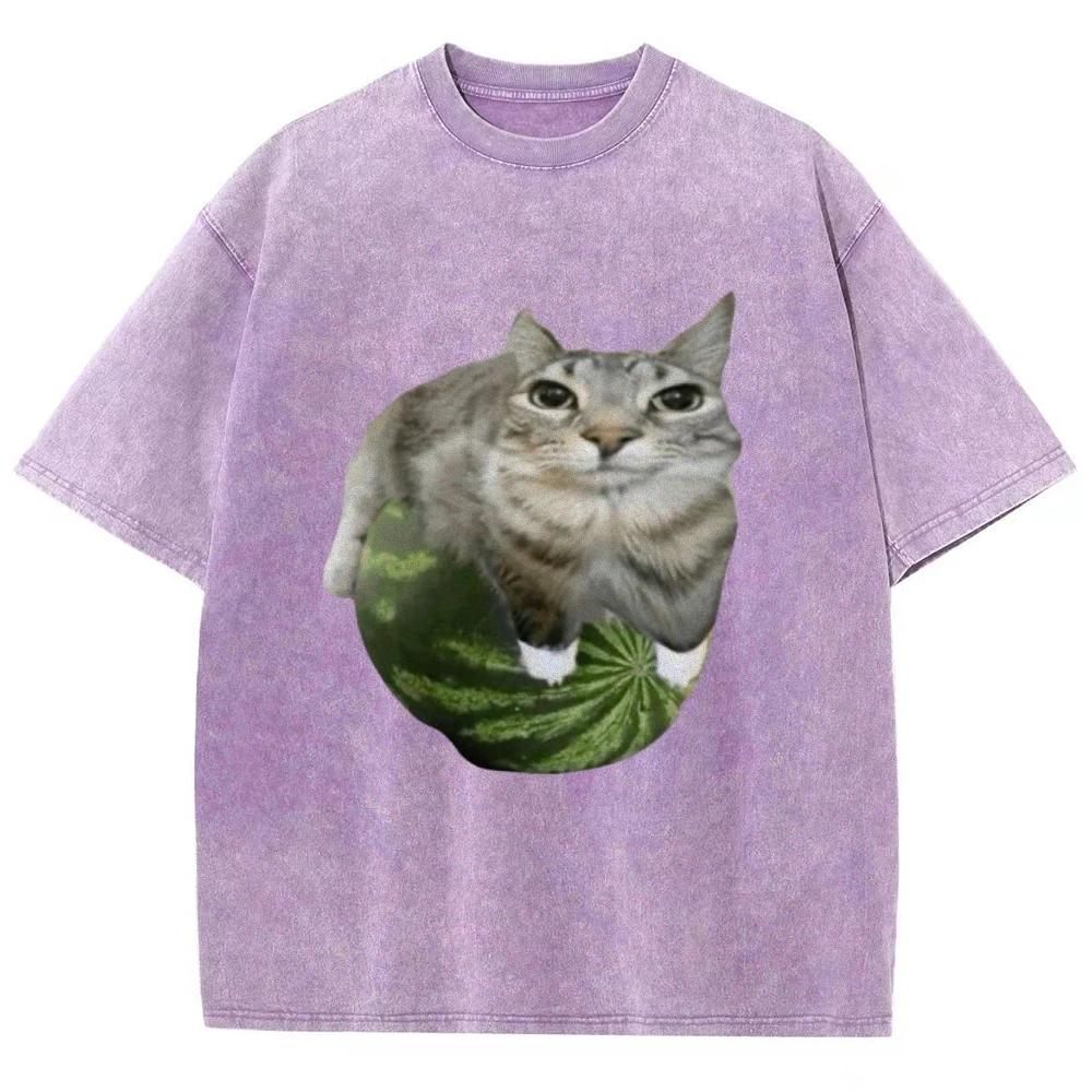 Watermelon Cat Silly Cat Meme T-Shirt Summer Sport Loose T Shirt Tops Shirt Is A Stylish Unisex Top for Both Men and Women