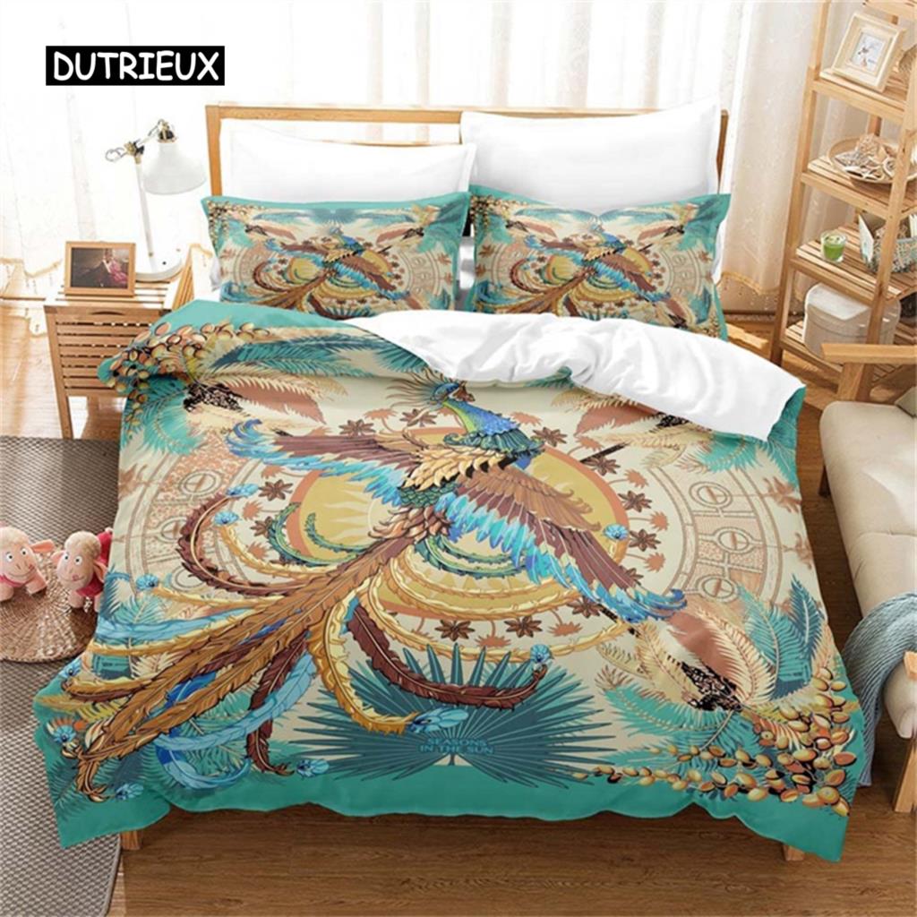 Великолепный красочный комплект постельного белья с изображением птиц из мультфильма «Феникс», комплект постельного белья из микрофибры с крыльями пламени, декор для спальни
