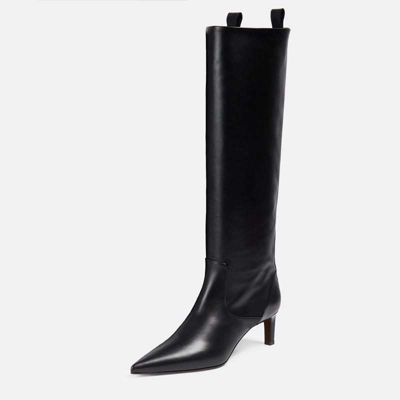 Krazing Pot Cow Leather Autumn Winter Shoes Stiletto Thin High Heels Big Size 46 European Style Keep Warm Thigh High Boots
