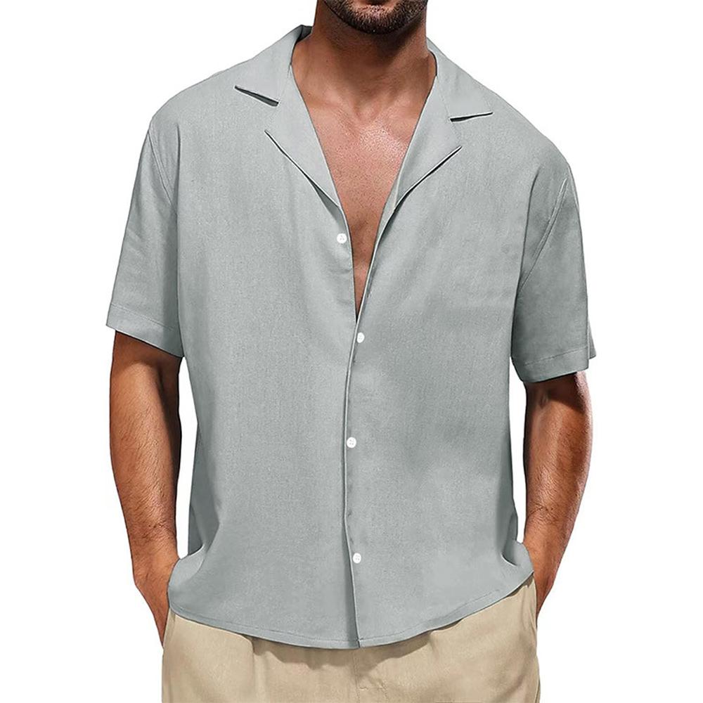 Мужские хлопковые льняные топы на пуговицах с короткими рукавами, летняя повседневная рубашка, блузка, футболка