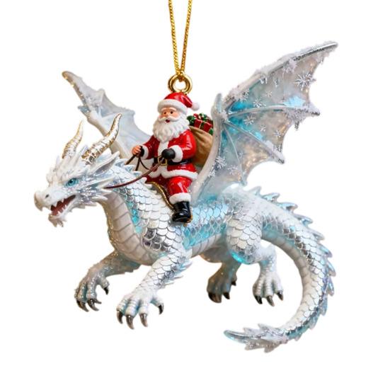 Christmas Themed Hanging Ornament Santa Claus Dragon Rider Ornament, 2D Acrylic Red Durable Resin Decoration with Flying Tree Decorations for