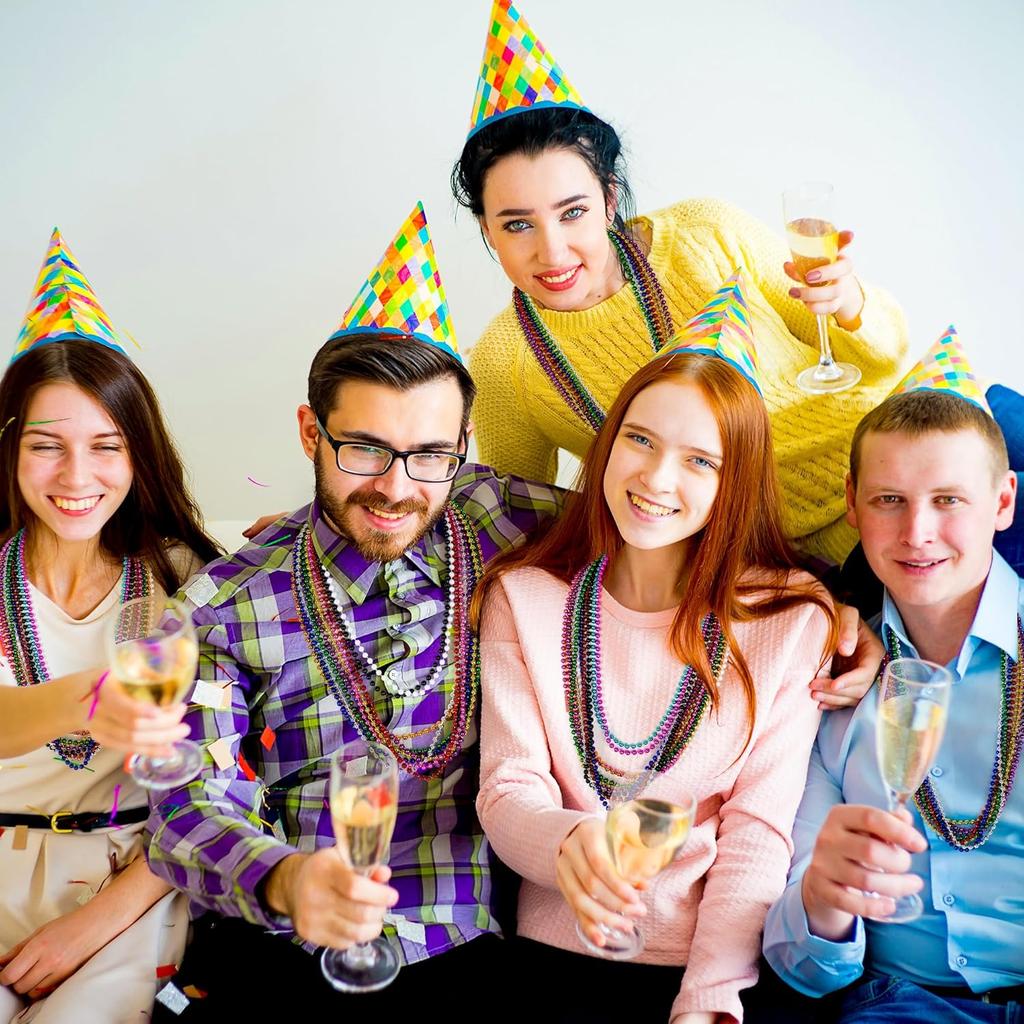 Bead Necklace, 120PCS Mardi Gras Beads, 33" Colorful Mardi Gras Beads Necklaces, Women Men Party Costume Accessories Parade Throws Bulk Party Favors