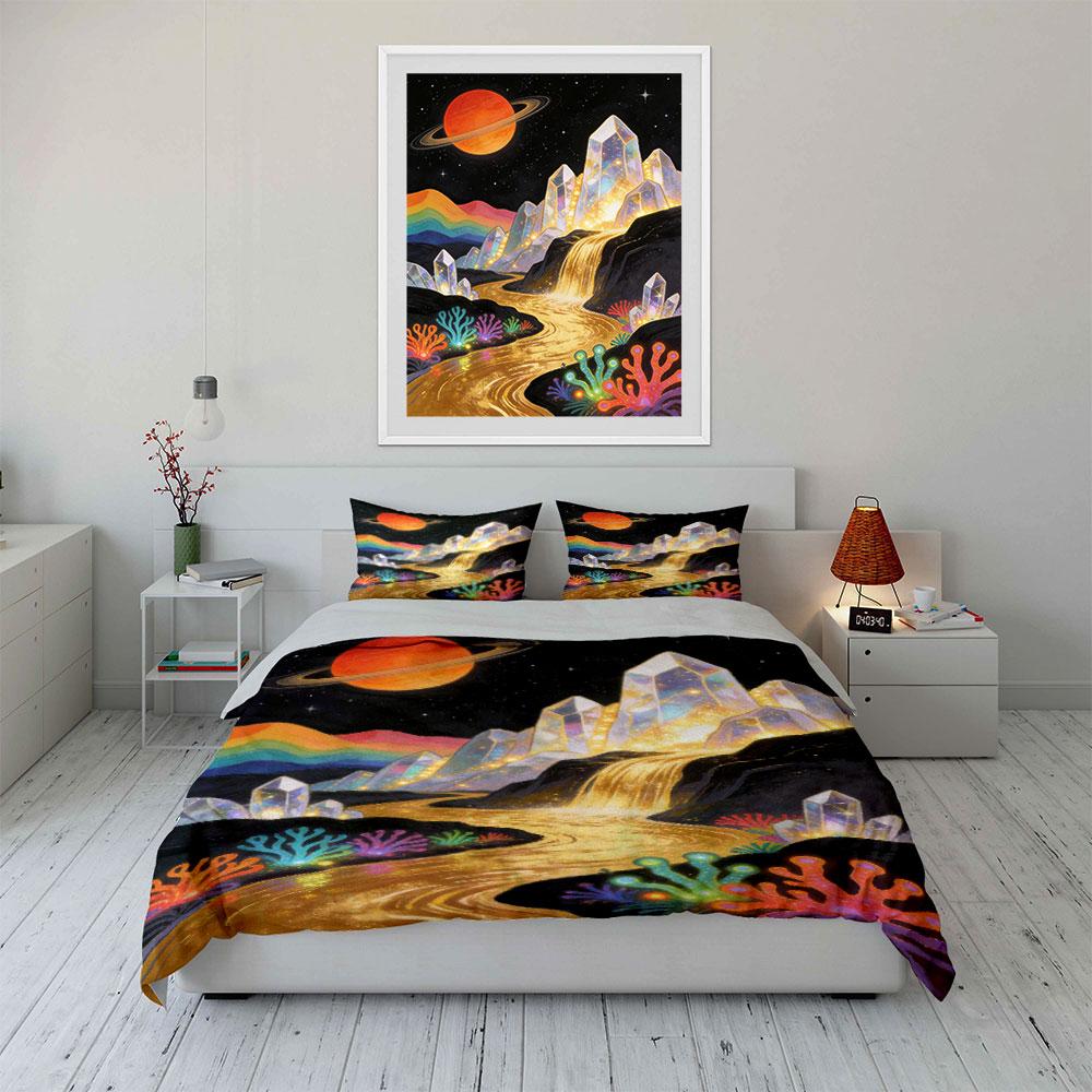 Saturn, crystals, rainbow, corals. Bedding sets Duvet cover sets Duvet covers Pillowcases(1 * Duvet Cover 2 * Pillowcases without duvet insert)