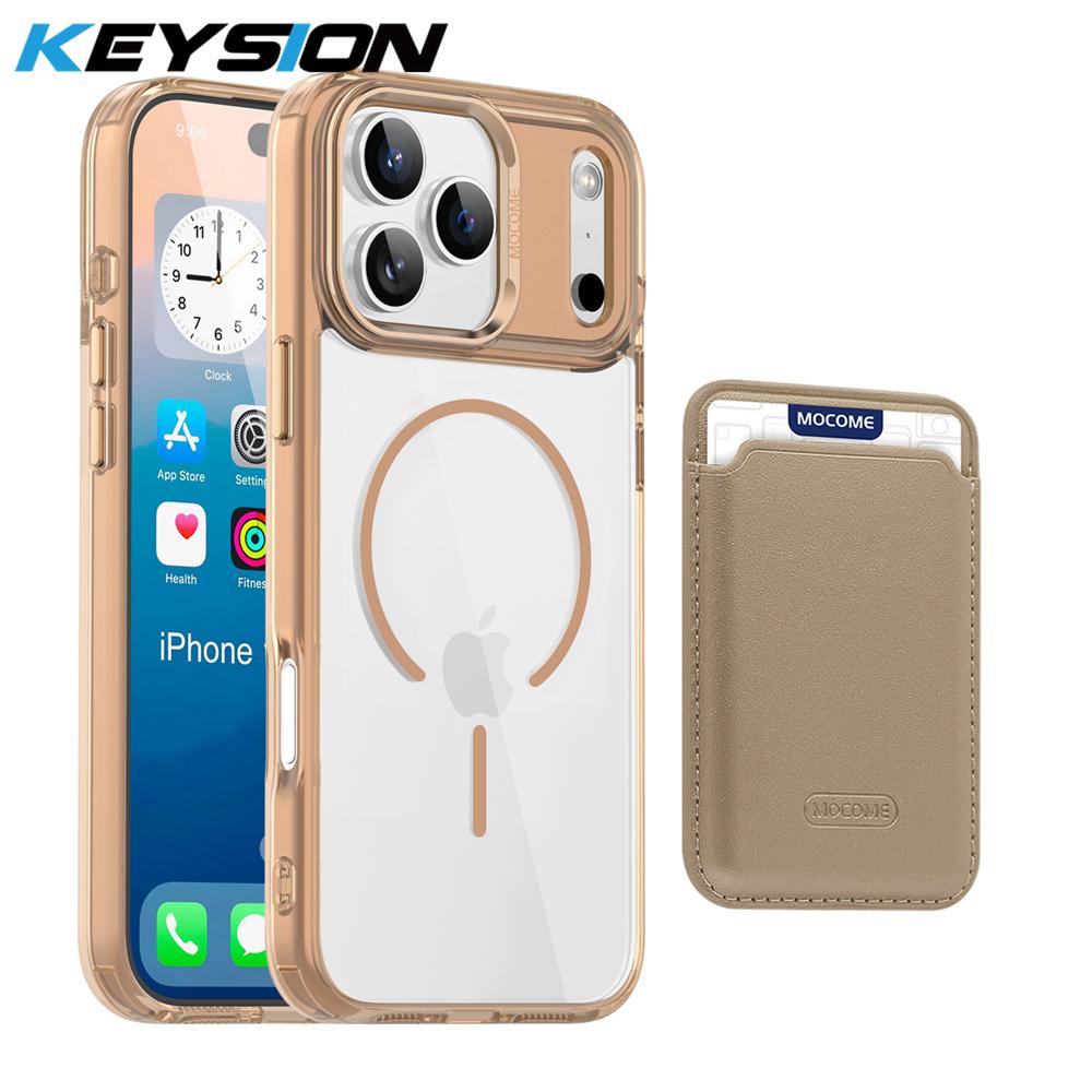 KEYSION Магнитный PU держатель для карт Сумка Чехол для телефона для MagSafe для iPhone 17 Pro Max 17 Air Прозрачная ТПУ+ПК Противоударная задняя крышка