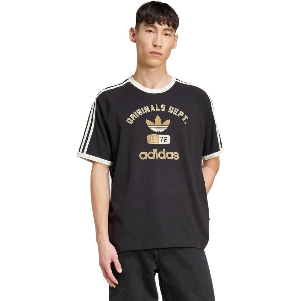 adidas Оригинальная футболка с коротким рукавом реглан и круглым вырезом свободного кроя с логотипом бренда серии Classics SS25 для мужчин, черная KD6265