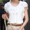Summer Lace White Shirt Female Short Sleeve Office Decoration Body Slimming Bottom Chiffon Shirt