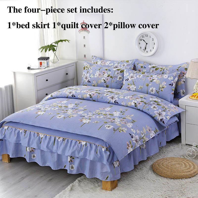Четыре предмета Юбки для кроватей Покрывала Покрывала Наволочки Нескользящие простыни с принтом Постельные принадлежности Легкие роскошные