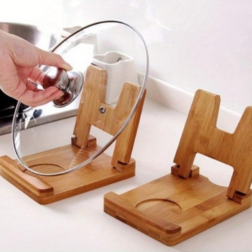 1 шт. Многофункциональная бамбуковая подставка для крышки Экологичная бамбуковая подставка для кастрюли Держатель для крышки Подставка для кухонной утвари Аксессуары