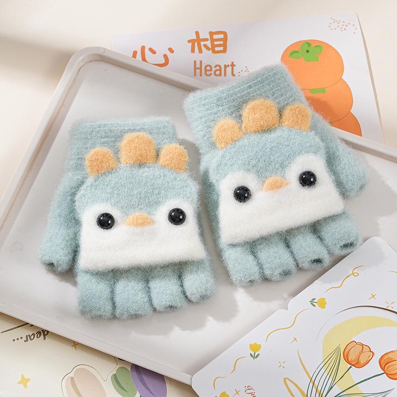 Милые детские перчатки-перевертыши с мультяшным принтом и бархатной подкладкой для тепла и защиты от холода — идеально подходят для письма осенью и зимой