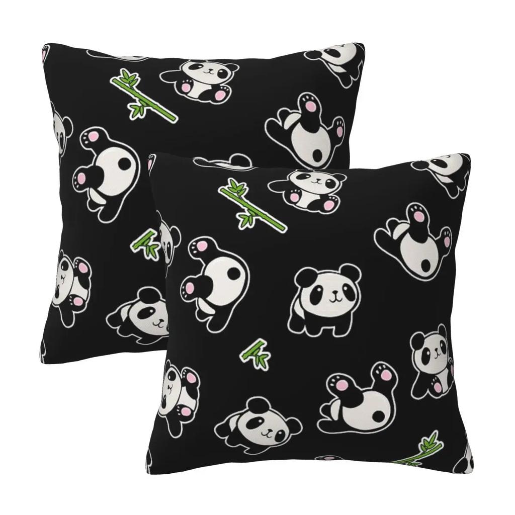 Panda Cute Animal 2 pcs Square Pillowcase Pillow Cover Cushion Zip Decorative Comfort Throw Pillow for Home Car
