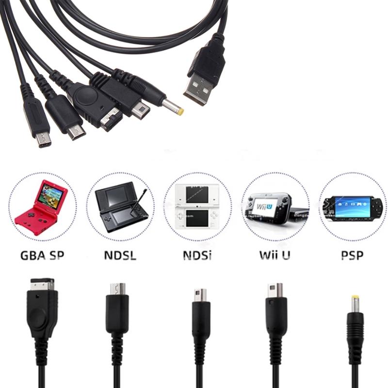 1 Set Multifunctional USB Gaming Cable 1To 5/8 Charger Connector for New3DS NDSL Wii U PSP1000/2000 - Durable Gaming Accessories