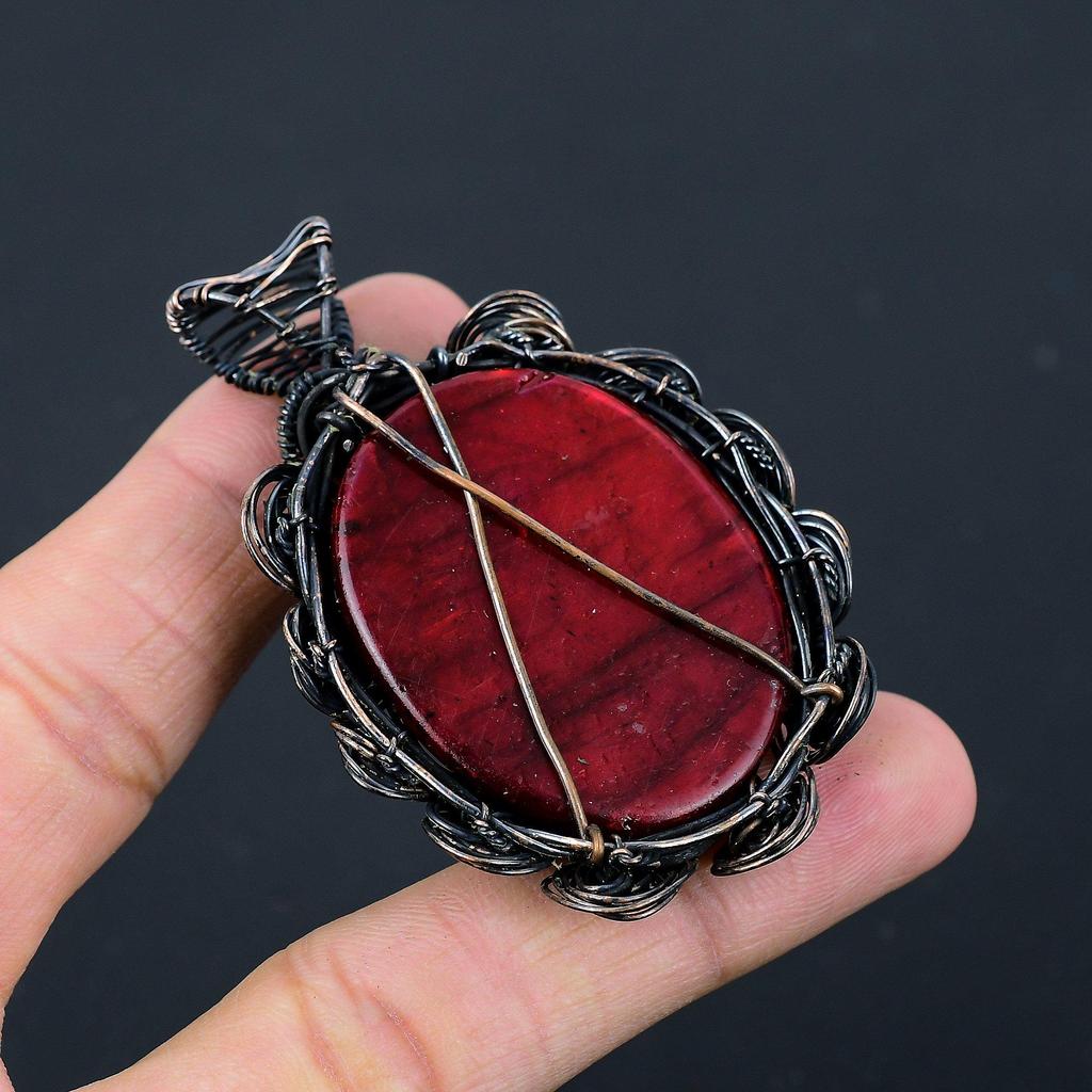 Красная вспышка лабрадорит драгоценный камень медная проволока оберточная кулон ручной работы ювелирные изделия для свадебного подарка