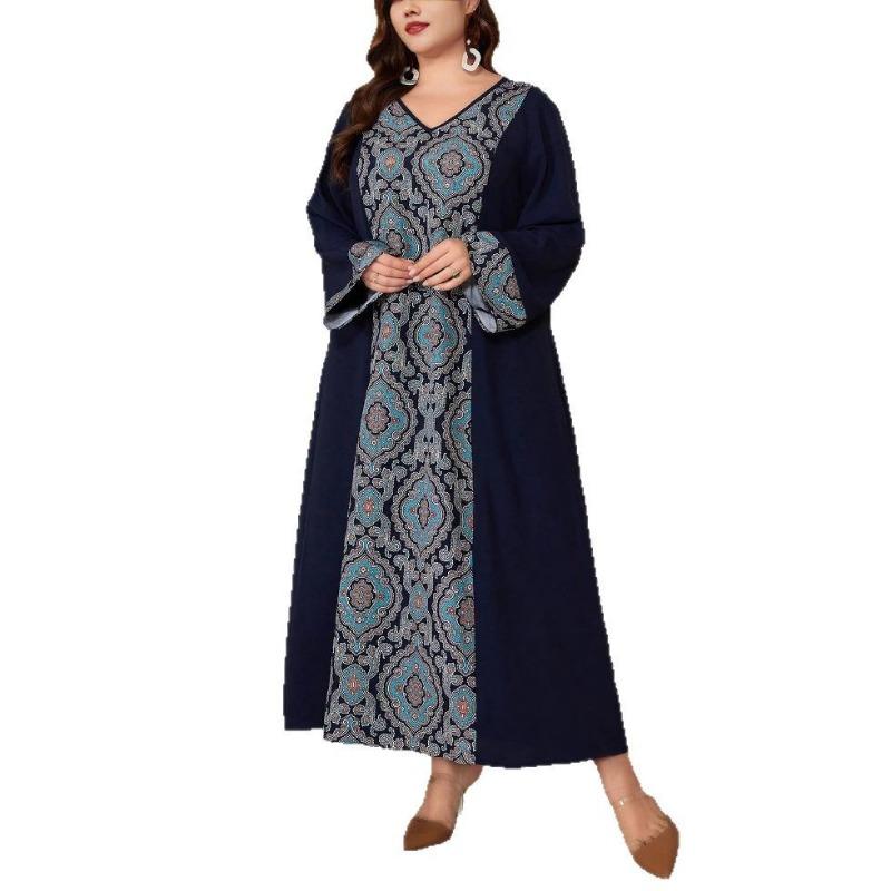 Плюс Размер Женщин Новый Винтаж Дизайн Sense Лоскутный Принт Свободное Платье