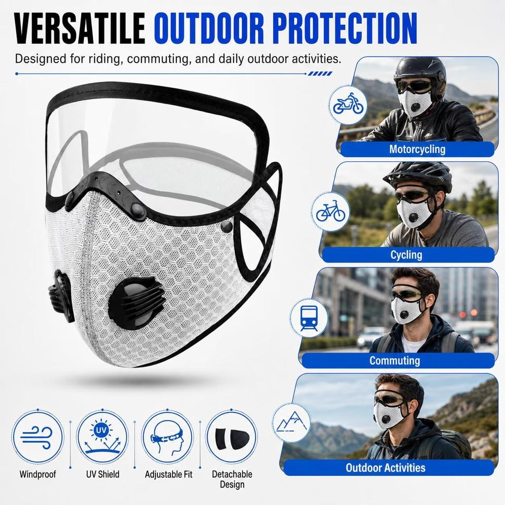 Reusable Carbon Filter Dust Mask with Adjustable Goggles – Anti-UV 5-Layer Filter, 10 Filters Included, Built for Woodworking Construction