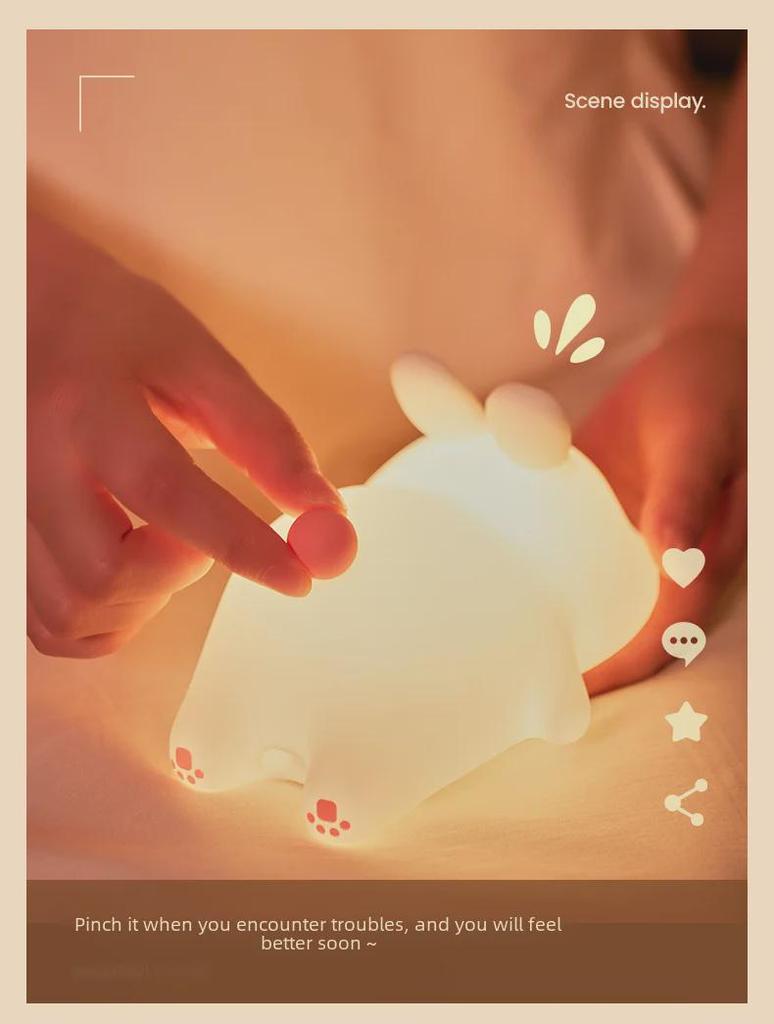 Big Face Rabbit Silicone Night Light with Timer & Voice Control