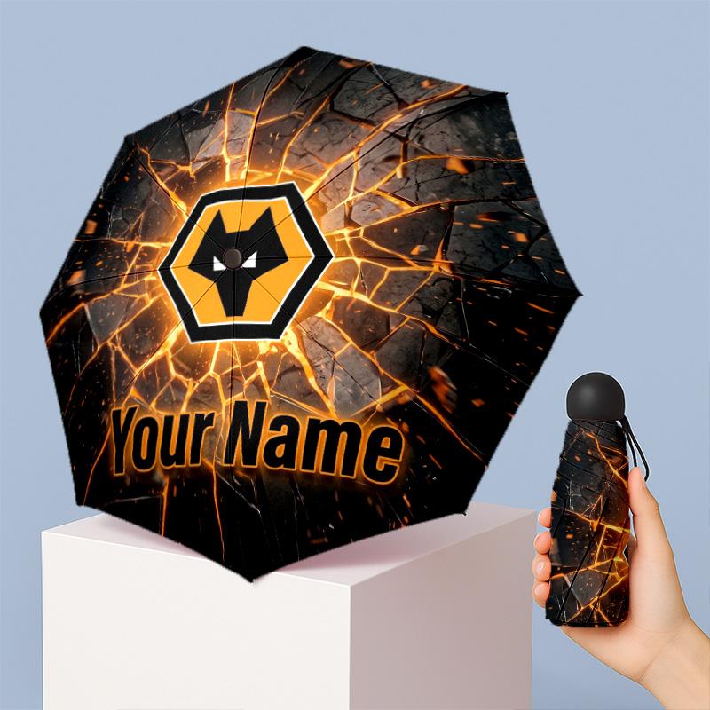 Wolverhampton Wanderers Football Manual Five Fold 8 Rib Umbrella Support Custom Text, Lightweight Travel Umbrella