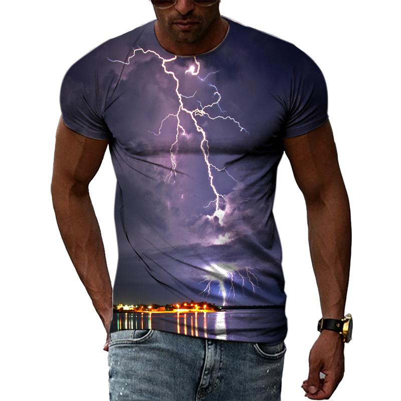 Summer Natural Landscape Lightning Graphic T Shirts Men 3D Fashion Casual Personality Printing Tees Hip Hop Harajuku O-neck Tops