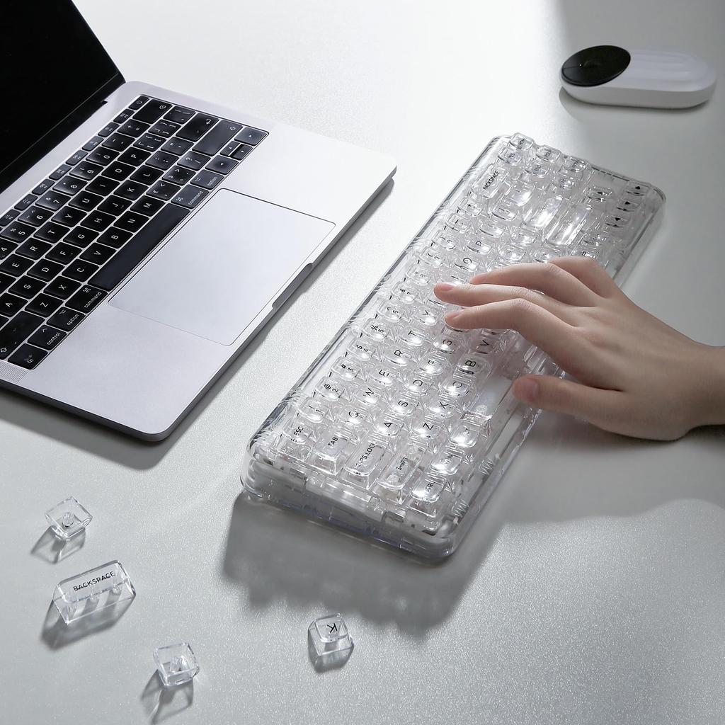 Механическая игровая клавиатура YUNZII X71 с прозрачными клавишами, раскладкой из 71 клавиши, беспроводной, с возможностью горячей замены, с прокладкой, оснащенной RGB-подсветкой для технического обслуживания